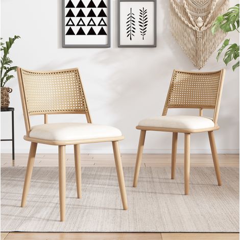 2 sillas de comedor de PU con respaldo de ratán, beige HAVRYA (1/5)