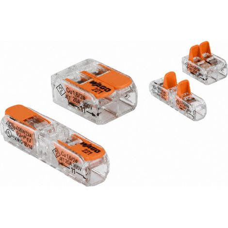 Lot de 5 bornes et 5 conducteurs à levier incliné, 2 entrées rigide et souple, 4mm² WAGO