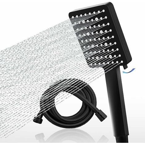 Soffione doccia ad alta pressione e tubo flessibile da 1,8 m, con 6 modalità di getto per bassa pressione dell'acqua (Nero opaco) (1/5)