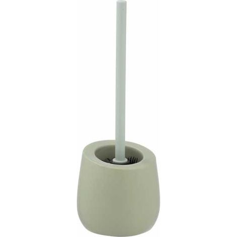 WENKO Portaspazzolino WC in ceramica Badi, spazzolino WC in silicone nero con testa in silicone Ø 7,5 cm, antiaderente, Ceramica, Ø 13,5 x 38 cm, verde opaco (1/5)