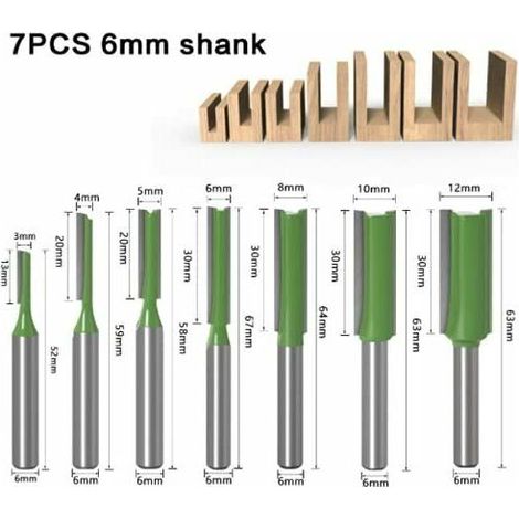 7Pcs Fraise droite à queue de 6 mm, Fraise Droite Defonceuse, pour Bois Carbure de TungstèNe Outil de Travail Du Bois,3mm 4mm 5mm 6mm 8mm 10mm 12mm (1/4)