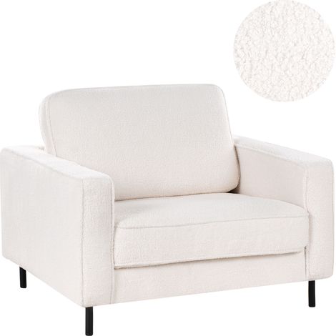 Sillón moderno minimalista de bouclé cojines patas de metal blanco Savalen (1/5)