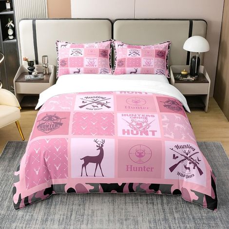 Belle cerf 100% Coton Housse de Couette 200x200cm Chasse au cerf Literie Set Chambre à Coucher Bois Rose Parure de Lit Femmes Ouest Ferme Ensemble de lit avec 2 taie d'oreiller - 200 x 200 cm + 2 taie (1/5)