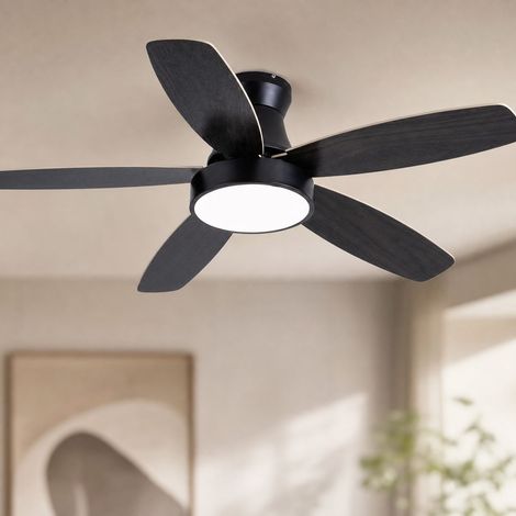 42-Zoll-Deckenventilator mit LED-Beleuchtung, Holzflügeln, leisem Motor mit Geschwindigkeitsregelung, Fernbedienung, reversibel, ideal für das Wohnzimmer (1/4)