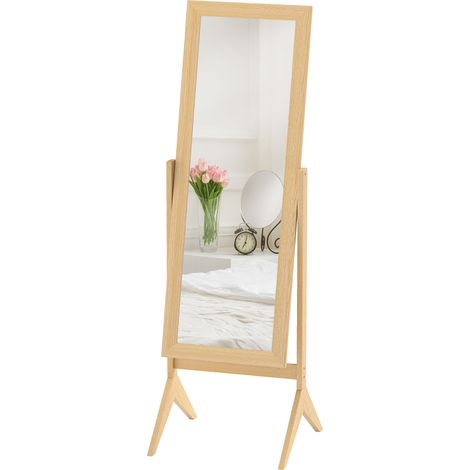 Grand miroir sur pied, du sol au plafond, avec inclinaison réglable, pour dressing ou chambre, 47 x 46 x 148 cm, aspect chêne