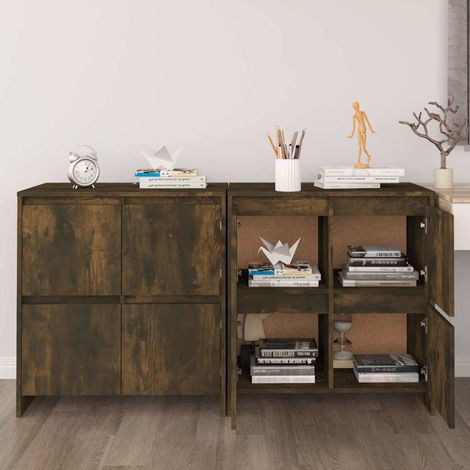 Lot de 2 Buffets Bahut Meubles de rangement Commode Chêne fumé 70x41x75 cm Aggloméré BV348781 - BonneVie (1/5)
