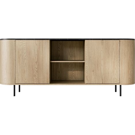 Aparador Comfivo Livtena I, Mármol negro + Negro, 75x184cm, Número de puertas: 040cm, Aglomerado laminado, MDF