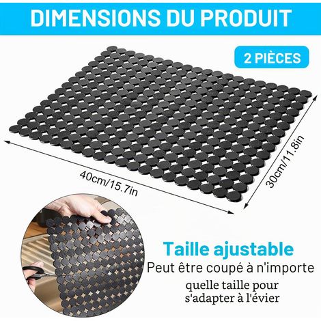 Tapis Evier Cuisine, Lot de 2 Tapis de Protection pour Évier en Silicone Découpable avec Ciseaux 30 x 40cm Tapis D'évier de Cuisine pour Éviers en Céramique/Acier Inoxydable Noir (1/5)