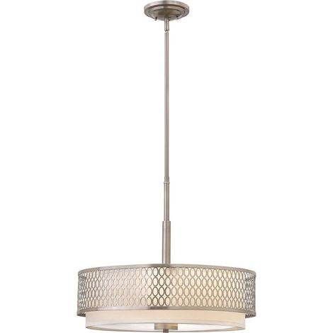 Lampada a sospensione lampada da soggiorno lampada a sospensione vetro lino acciaio nichel 3x E27 (1/5)