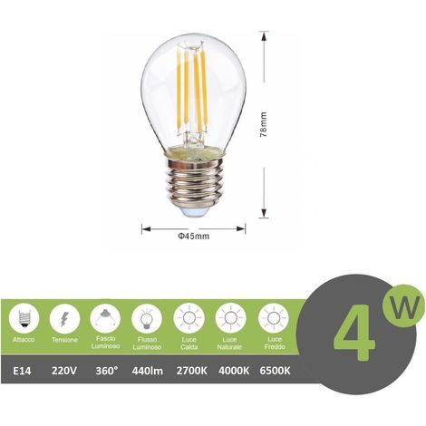 Lampadina filamento led G45 4w attacco grande E27 globo bulbo sfera luce bianca naturale calda Naturale (1/4)