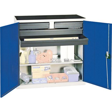 Stumpf Werkzeug- und Materialschrank Serie 3000 lichtgrau / enzianblau + 2 Schubladen 100 mm + 2 Schubladen 100 mm durchgehend + 1 Auszugsboden - 3007474 (1/5)