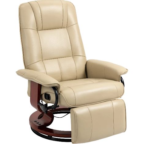 Sillón relax reclinable con reposapiés, giratorio 360° y polipiel crema (1/5)