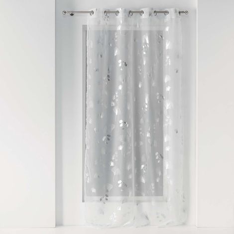 Panneau a oeillets 140 x 240 cm voile imprime metallise bloomy Blanc/argent (1/6)