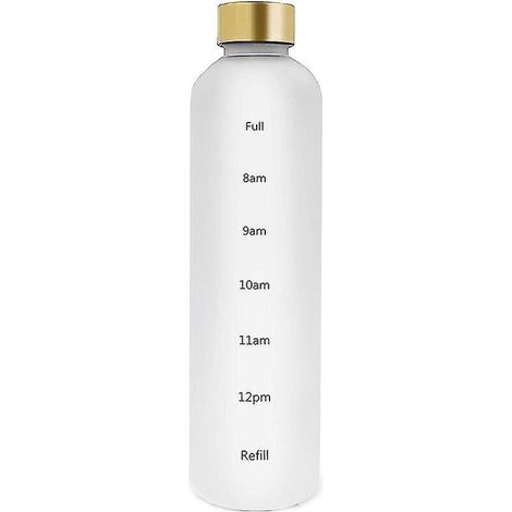 Wiederverwendbare 1-Liter-Trinkflasche (32 oz) mit Zeitanzeige, ideal für Sport, Reisen und Outdoor-Aktivitäten. Auslaufsicher, BPA-frei, aus mattiertem Kunststoff. (1/4)