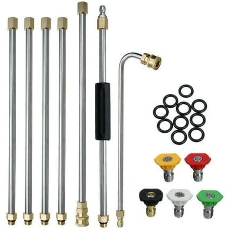 22Pcs Set Outil de Nettoyage de GouttièRe Laveuse à Pression - Rallonges, Buse de Lance de Nettoyeur de Toit-Chrom (1/5)
