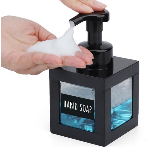 Dispensador de jabón de espuma negro, 1 unidad, botella vacía con bomba de 350 ml, dispensador de champú con cabezal de bomba de espuma y etiquetas.