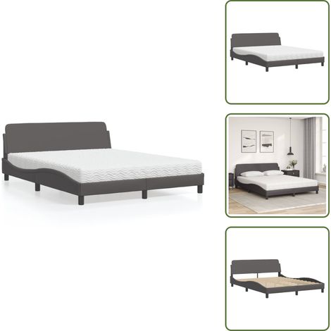 The Living Store Bett mit Matratze "Dover" Grau 160x200 cm Kunstleder - Kunstlederbett (1/5)