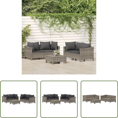 Gartenlounge - 5-tlg. Garten-Lounge-Set mit Kissen Grau Poly Rattan (1/5)