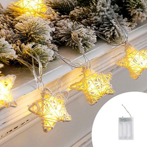 Catena decorata con 10 Stelle luminose da 10 Led Bianco Caldo a luce fissa e intermittente 2 metri con cavo trasparente a batteria Wisdom (1/2)