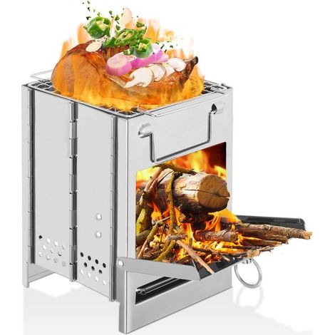 Réchaud de camping et mini barbecue à charbon pliable en acier inoxydable avec sac de transport. Compact et léger, idéal pour la randonnée et le camping. (1/5)