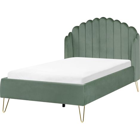 Letto matrimoniale con rete in velluto verde 120 x 200 cm Ambillou