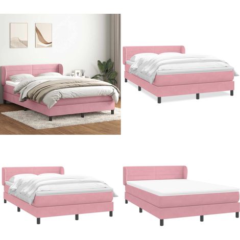 vidaXL Boxspringbett mit Matratze Rosa 140x220 cm Samt (1/5)
