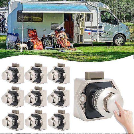 Lot de 10 verrous à bouton-poussoir, verrous sans clé pour meubles, poignées de porte de placard, loquets de sécurité en métal pour tiroirs, portes d'armoires, caravanes et camping-cars. (1/5)