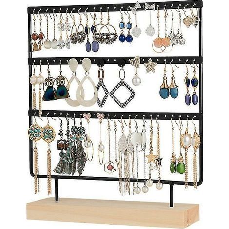 Ohrring-Organizer mit 3 Ebenen und 72 Löchern, Schmuckturm mit Holzsockel, idealer Ohrringständer, perfektes Geschenk für Mädchen (1/3)