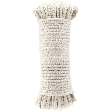 Corda intrecciata in cotone naturale, multiuso, per stendere i panni (12 mm x 15 m, bianco sporco)