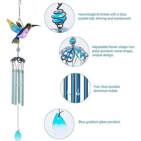 Carillon a Vent de Colibri Decoration Jardin Metal pour intérieur et extérieur cadeaux pour maman Ornements Peints à (1/4)