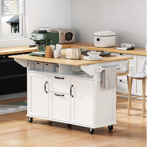 CHICFURN Isola cucina mobile estensibile 120 x 40-60-80 x 92 cm in MDF bianco e naturale (1/5)