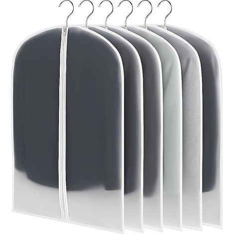 Housse Vetement Penderie Lot de 6 (60x100 cm) - Housses de Vêtements Transparentes et Solides avec Zip Renforcé, Anti-Poussière et Imperméable pour Costumes, Chemises et Manteaux