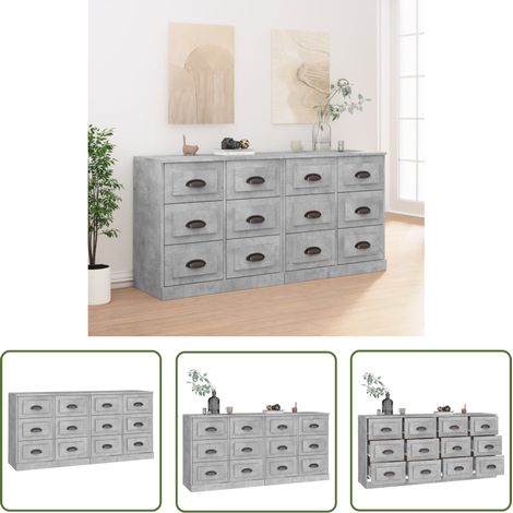 The Living Store Sideboards 2 Stk. Betongrau Holzwerkstoff - Sideboard - Wohnzimmermöbel - Holzmöbel - Grau - Schreibtisch (1/5)