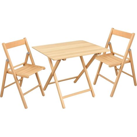 Set pranzo tavolo rettangolare pieghevole e 2 sedie in legno di faggio - Misura Tavolino 80x60x72 cm - sedia richiudibile color naturale (1/5)