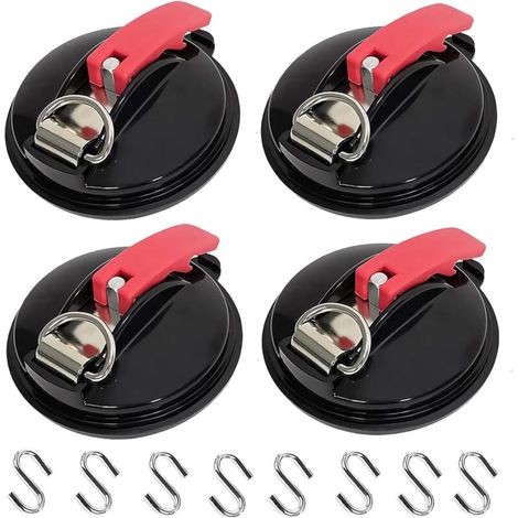 4PCS Ancre à Ventouse avec 8 Crochets de Fixation en S, Ancre à Ventouse avec Fixation du Crochet d'Arrimage, Ventouse Crochet Voiture pour Auvent Latéral de Voiture,Camping (1/4)