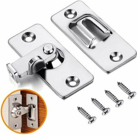 Verrou de sécurité en acier inoxydable pour portes coulissantes, couleur argent, angle de 90°, pour une utilisation dans le jardin et la salle de bain.-AquaForge (1/5)