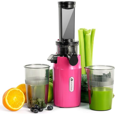 Extracteur de Jus - Slow Juicer Pression Douce 60 Tours, Presse à froid, Fonction de Mastication Inversée, Extracteur de Jus de Fruits et Légumes Sans BPA, Facile à nettoyer, Rose Vif (1/5)