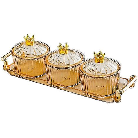 Trockenobstschale, Snackschale, 3-teilige nordische Aufbewahrungsbox, unterteilte Servierplatte, Bonbonglas mit Deckel für Küche und Esszimmer-Orange (1/5)