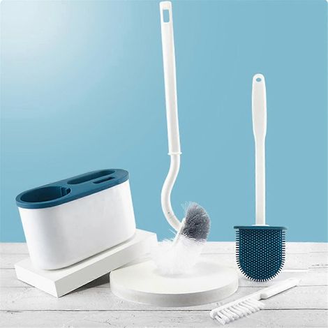 Brosse de toilette blanche 3 en 1, support mural en silicone pour WC et salle de bain A-- (1/5)