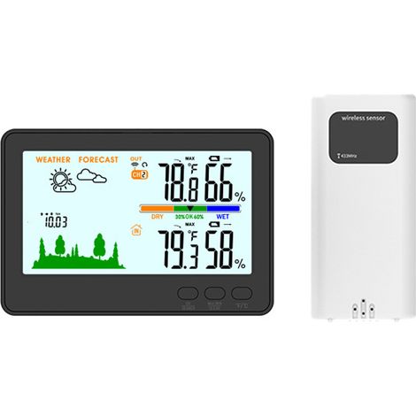 Thermomètre et hygromètre d'intérieur et d'extérieur, station météo sans fil 433 MHz, écran LCD rétroéclairé, équipé d'un émetteur de télécommande d'une portée de 100 mètres (1/5)