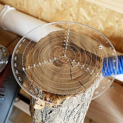 Centreur transparent pour sculpture sur bois avec pointe de centrage, boussole multifonctionnelle pour le travail du bois en acrylique 20 cm (1/5)