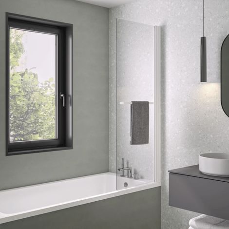 Mampara de bañera elevable y abatible 75x150 cm KINEDO Columba 1 hoja reversible con toallero blanco (1/4)