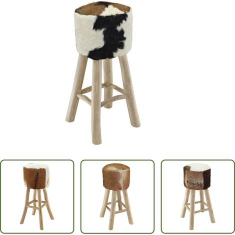 Cuir de chèvre - Tabouret de bar cuir de chèvre et bois de teck solide (1/5)