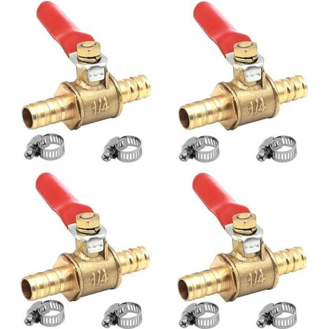 Lot de 4 10mm Vannes à Boisseau Sphérique en Laiton Vanne d'Arrêt Barbelée avec 8 Colliers de Serrage pour l'Arrêt de la Conduite de Carburant et d'Air (1/5)