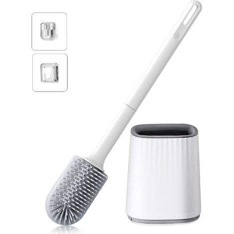 Brosse WC fixation murale verticale en silicone avec support à séchage rapide, sans perçage, ovale (blanc) (1/5)