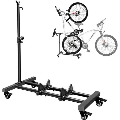 Support vertical pour vélo - Support de sol pour vélo avec roues verrouillables, hauteur réglable, pour tous les types de vélos jusqu'à 4 pouces de largeur de pneu (1/5)