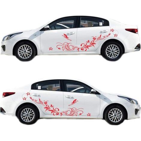 Sticker Autocollant de voiture Fleur Rotin carrosserie latérale et capot (rouge) (1/5)