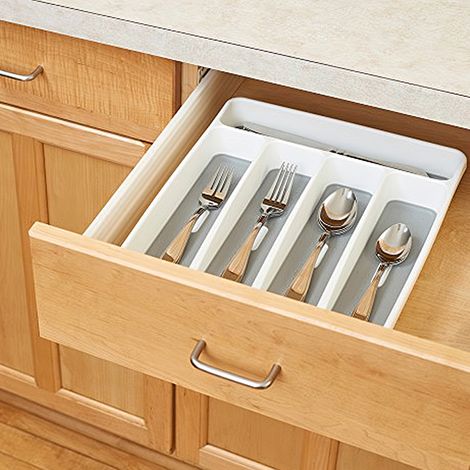 Organisateur de tiroir à couverts, plateau de rangement pour couverts et ustensiles, 5 compartiments, pour cuisine, bureau ou salle à manger (1/5)