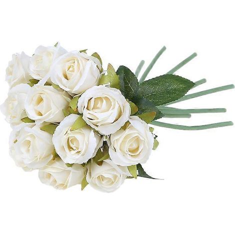 12 têtes de roses artificielles en soie, bouquet de simulation pour décoration de mariage, fête et maison.