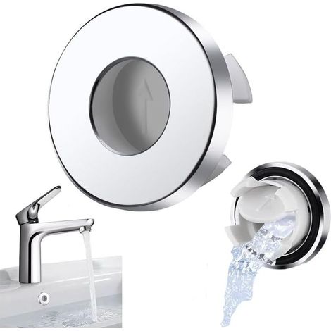 Set of 2 Sink Overflow Covers, Basin Trim for Sink, Overflow Cover, Brass Insert in Hole, Round Chrome Plugs for Bathroom, Kitchen, Sink (1/5)